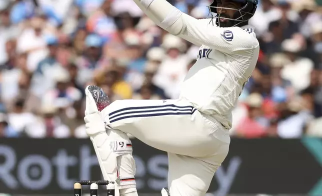 India's Jasprit Bumrah plays a shot during the fifth day of the third cricket test match between England and India at Lord's cricket ground in London, Monday, July 14, 2025. (AP Photo/Richard Pelham)