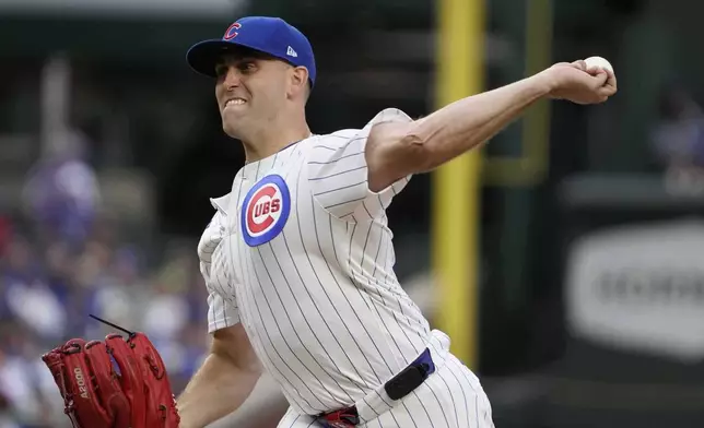 Chicago Cubs pitcher Matthew Boyd delivers against the St. Louis Cardinals during the first inning of a baseball game Sunday, July 6, 2025, in Chicago. (AP Photo/David Banks)