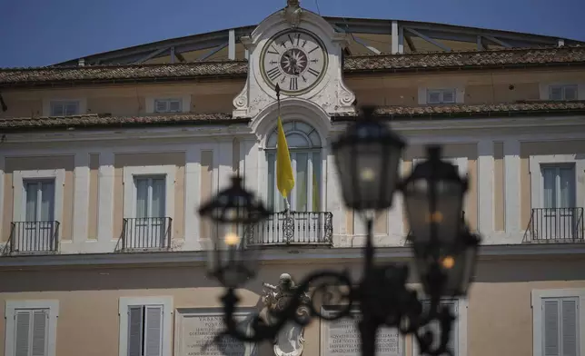 A view of the Papal or Apostolic Palace, a historic summer retreat for popes in the lakeside town of Castel Gandolfo, about 30 kilometers southeast of Rome, where Pope Leo XIV will be spending a short period of rest, is seen Wednesday, July 2, 2025. (AP Photo/Andrew Medichini)