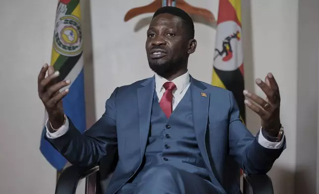 Ugandan singer, politician, and opposition figure Bobi Wine speaks to The Associated Press at his political party office (National Unity Platform) in Kampala, Uganda, Thursday, July 24, 2025. (AP Photo/Hajarah Nalwadda)