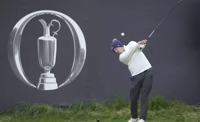 Matt Fitzpatrick of England plays off the 1st hole during the first round of the British Open golf championship at the Royal Portrush Golf Club, Northern Ireland, Thursday, July 17, 2025. (AP Photo/Jon Super)