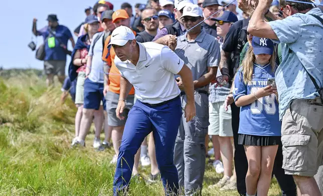 Northern Ireland's Rory McIlroy on the 3rd hole on day four of the Scottish Open 2025 at The Renaissance Club, North Berwick, Scotland, Sunday July 13, 2025. (Malcolm Mackenzie/PA via AP)