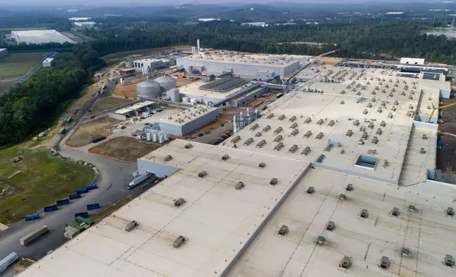 The Qcells solar panel plant is seen Friday, June 27, 2025, near Cartersville, Ga. (AP Photo/Mike Stewart)