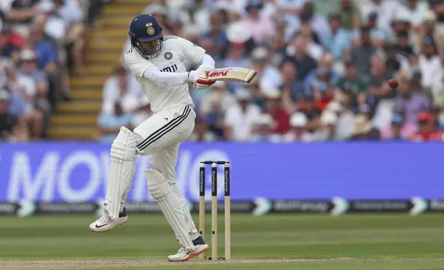 India's captain Shubman Gill plays a shot on day two of the second cricket test match between England and India at Edgbaston in Birmingham, England, Thursday, July 3, 2025. (AP Photo/Scott Heppell)