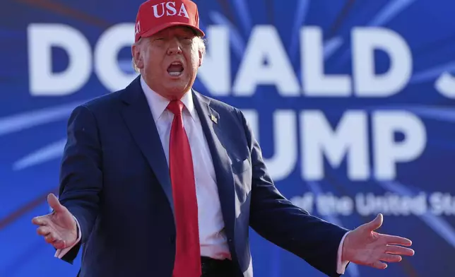 President Donald Trump arrives to speak at a rally at the Iowa State Fairgrounds, Thursday, July 3, 2025, in Des Moines, Iowa. (AP Photo/Alex Brandon)