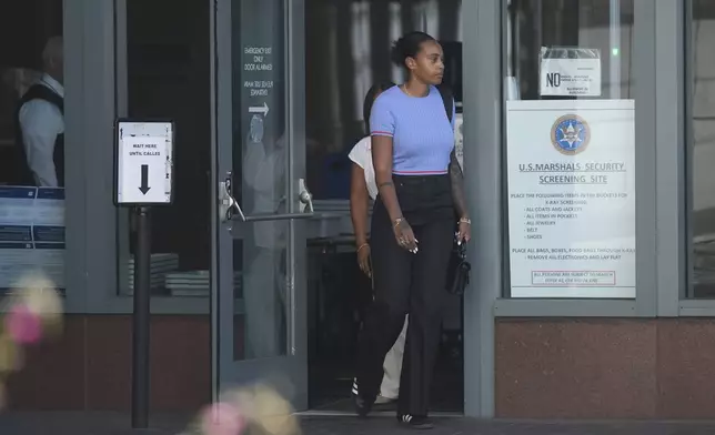 Gilbert Arenas' girlfriend, Melany Monaco leaves the Edward R. Roybal Federal Building after attending a court session for former NBA star Gilbert Arenas in Encino, Calif., on Wednesday, July 30, 2025. (AP Photo/Damian Dovarganes)