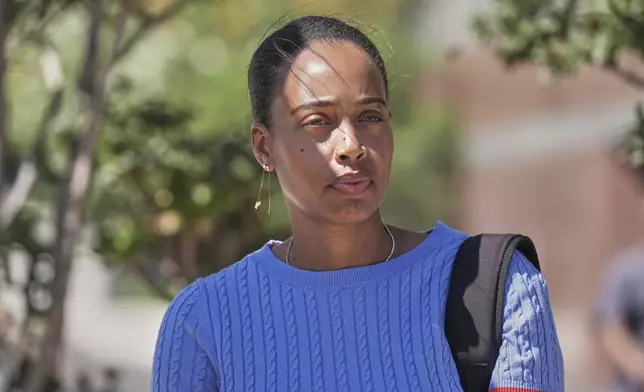 Gilbert Arenas' girlfriend, Melany Monaco leaves the Edward R. Roybal Federal Building after attending a court session with former NBA star Gilbert Arenas at the Edward R. Roybal Federal Building in Los Angeles, on Wednesday, July 30, 2025. (AP Photo/Damian Dovarganes)
