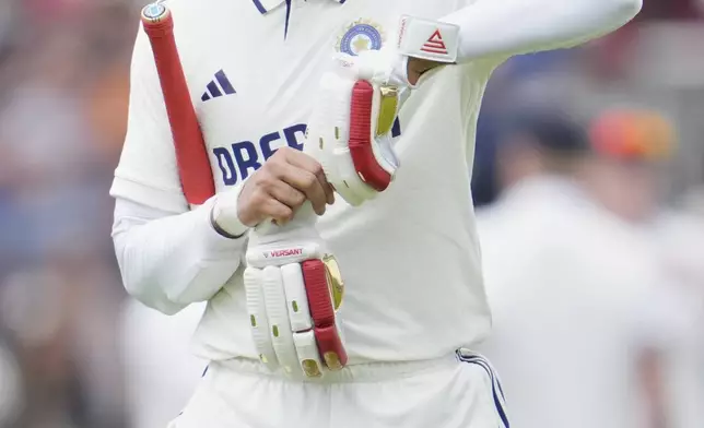 India's captain Shubman Gill walks off the field after losing his wicket on the final day of the fourth cricket test match between England and India at Emirates Old Trafford, Manchester, England, July 27, 2025.(AP Photo/Jon Super)