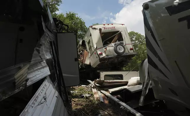 Damage from recent flooding is visible Wednesday, July 9, 2025, at an RV park in Georgetown, Texas. (AP Photo/Joshua A. Bickel)