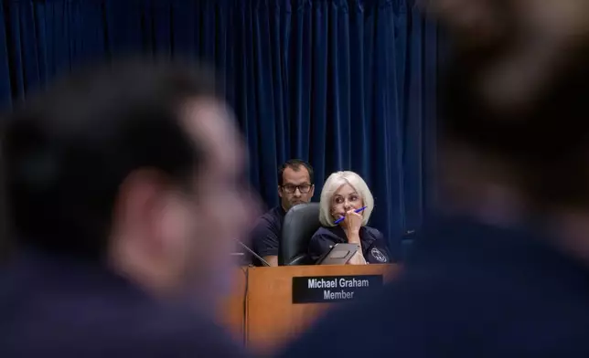 National Transportation Safety Board Chairwoman Jennifer Homendy presides over the NTSB fact-finding hearing on the DCA midair collision accident, at the National Transportation and Safety Board boardroom, Wednesday, July 30, 2025, in Washington. (AP Photo/Rod Lamkey, Jr.)