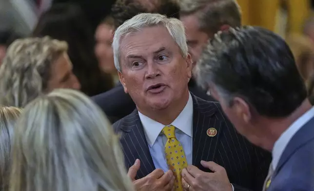 Rep. James Comer, R-Ky., arrives before President Donald Trump speaks at a reception for Republican members of Congress in the East Room of the White House, Tuesday, July 22, 2025, in Washington. (AP Photo/Julia Demaree Nikhinson)