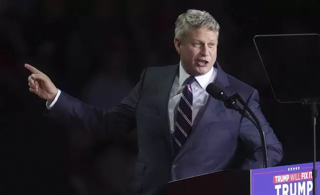 FILE - Rep. Bill Huizenga, R-Mich., speaks at a campaign rally, Nov. 4, 2024, in Grand Rapids, Mich. (AP Photo/Paul Sancya, File)