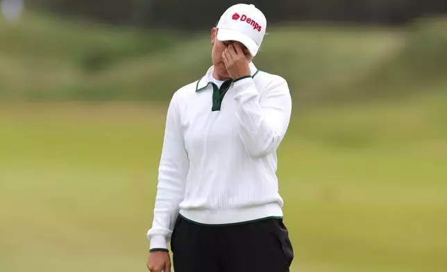 Denmark's Nanna Koerstz Madsen on the 3rd green during the Women's Scottish Open at the Dundonald Links, Irvine, Scotland, Sunday July 27, 2025. (Steve Welsh/PA via AP)