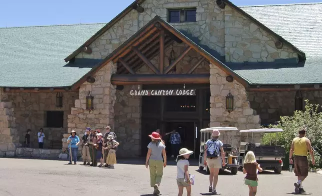 This undated image provided by the National Park Service shows the entrance to the Grand Canyon Lodge on the North Rim at Grand Canyon National Park, Ariz. (Michael Quinn/National Park Service via AP)