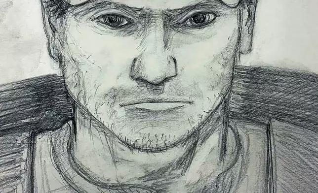 This composite sketch released by the Arkansas State Police shows a man seen in Devil's Den State Park, in Washington County, Ark., on July 26, 2025, whom investigators are asking the public to help identify in connection with a double homicide. (Arkansas State Police via AP)