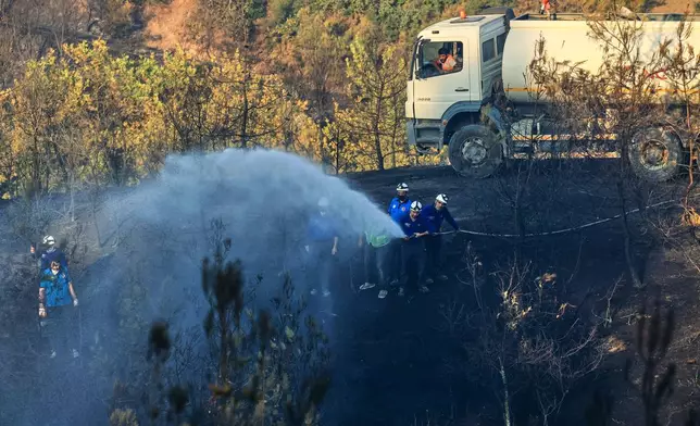Firefighters work to extinguish a wildfire in Bursa, Turkey, Sunday, July 27, 2025. (Sercan Ozkurnazli/DIA Images via AP)