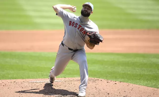 Boston Red Sox starting pitcher Lucas Giolito throws during the second inning of a baseball game against the Washington Nationals, Friday, July 4, 2025, in Washington. (AP Photo/Nick Wass)