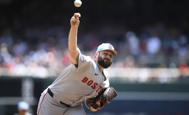 Boston Red Sox starting pitcher Lucas Giolito throws during the fourth inning of a baseball game against the Washington Nationals, Friday, July 4, 2025, in Washington. (AP Photo/Nick Wass)