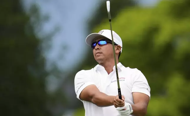 Kurt Kitayama hits from the tenth tee during the final round of the 3M Open golf tournament at the Tournament Players Club Sunday, July 27, 2025, in Blaine, Minn. (AP Photo/Abbie Parr)
