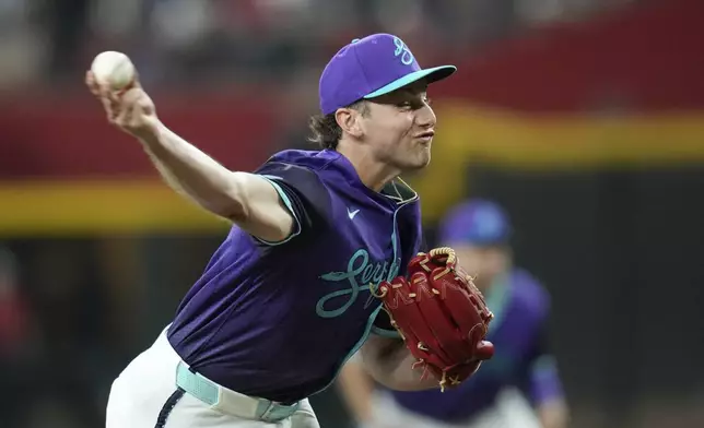 Arizona Diamondbacks starting pitcher Brandon Pfaadt throws against the St. Louis Cardinals during the first inning of a baseball game Friday, July 18, 2025, in Phoenix. (AP Photo/Ross D. Franklin)