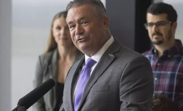 Rep. Don Bacon, R-Neb. announces his retirement during a press conference at Eppley Airfield in Omaha, Neb. on Monday, June 30, 2025. (Chris Machian/Omaha World-Herald via AP)