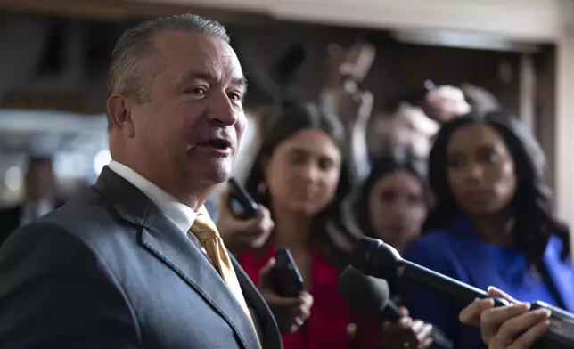 FILE - Rep. Don Bacon, R-Neb., speaks with reporters before joining a closed-door Republican strategy session at the Capitol in Washington, Sept. 27, 2023. (AP Photo/J. Scott Applewhite, File)