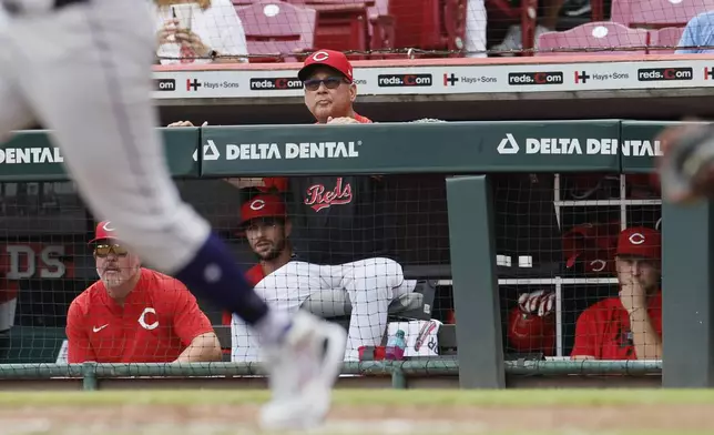 Cincinnati Reds manager Terry Francona watches his team against the Colorado Rockies during the third inning of a baseball game, Sunday, July 13, 2025, in Cincinnati. (AP Photo/Jay LaPrete)