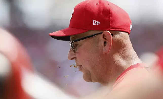 Cincinnati Reds manager Terry Francona watches his team play against the Colorado Rockies in a baseball game Sunday, July 13, 2025, in Cincinnati. (AP Photo/Jay LaPrete)
