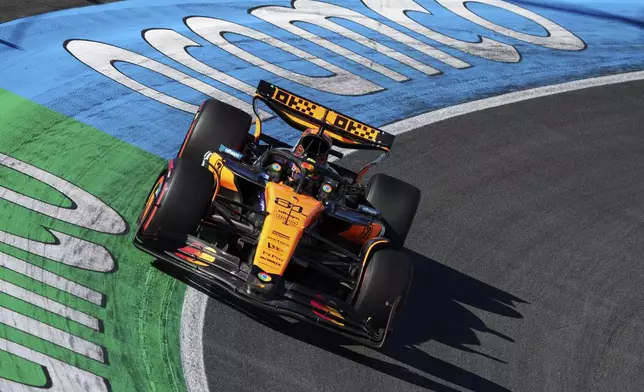McLaren driver Oscar Piastri of Australia in action during the qualifying for the Formula One Dutch Grand Prix in Zandvoort, Netherlands, Saturday, Aug. 30, 2025. (AP Photo/Peter Dejong)