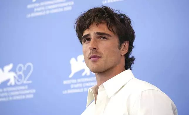 Jacob Elordi poses for photographers at the photo call for the film 'Frankenstein' during the 82nd edition of the Venice Film Festival in Venice, Italy, on Saturday, Aug. 30, 2025. (Photo by Alessandra Tarantino/Invision/AP)