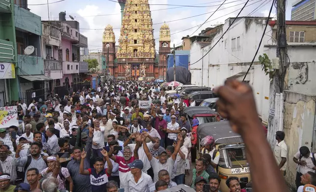 Supporters of former president of Sri Lanka Ranil Wickremesinghe celebrate after a court granted him bail, in Colombo, Sri Lanka, Tuesday, Aug. 26, 2025. (AP Photo/Eranga Jayawardena)
