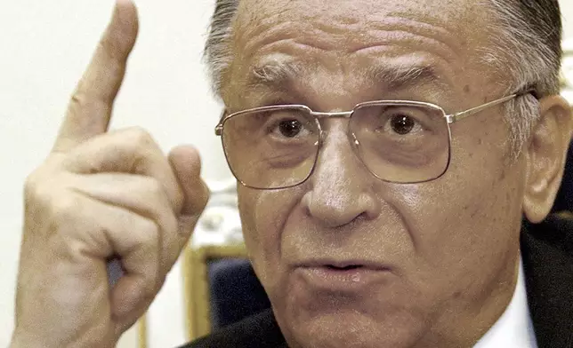 FILE - Romanian President Ion Iliescu speaks during an interview with the Associated Press in Bucharest Romania in this Nov. 9, 2004.(AP Photo/Vadim Ghirda, File)