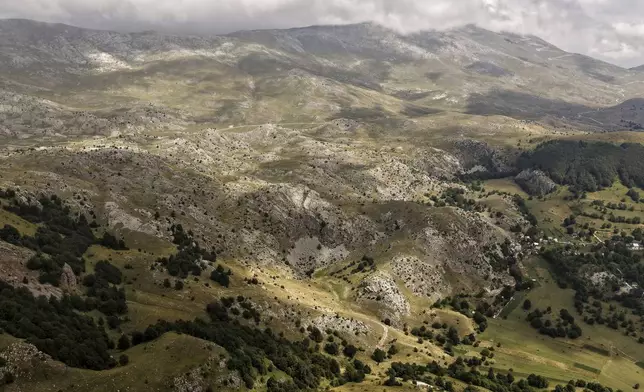 An aerial view of trail and hiking routes on Bjelasnica mountain near Sarajevo, Bosnia, Tuesday, Aug. 5, 2025. (AP Photo/Armin Durgut)