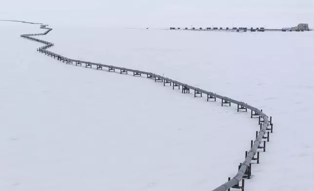FILE - The Trans-Alaska Pipeline at Pump Station 1 near Deadhorse, Alaska, on the state's North Slope, on Monday, June 2, 2025. (AP Photo/Jenny Kane, File)