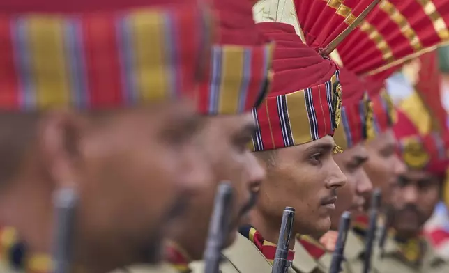 Indian paramilitary soldiers participate in India's Independence Day celebrations in Srinagar, Indian controlled Kashmir, Friday, Aug. 15, 2025. (AP Photo/ Dar Yasin)