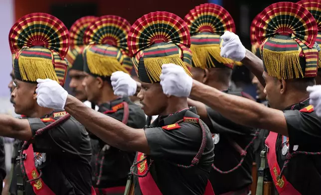 Indian Army's Bihar Regiment marches past in ceremonial attire during the country's Independence Day celebrations in Kolkata, India, Friday, Aug. 15, 2025. (AP Photo/Bikas Das)