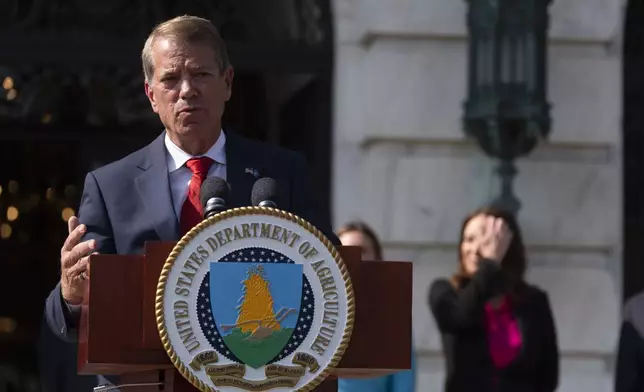FILE - Nebraska Gov. Jim Pillen, speaks during a news conference at the Department of Agriculture to rollout the USDA'S National Farm Security Action Plan in Washington, July 8, 2025. (AP Photo/Manuel Balce Ceneta, File)