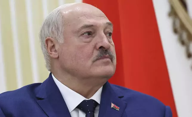 FILE - Belarusian President Alexander Lukashenko attends a meeting with Russian President Vladimir Putin in the southern Russian city of Volgograd, Russia, April 29, 2025. (Alexander Kazakov, Sputnik, Kremlin Pool Photo via AP, File)