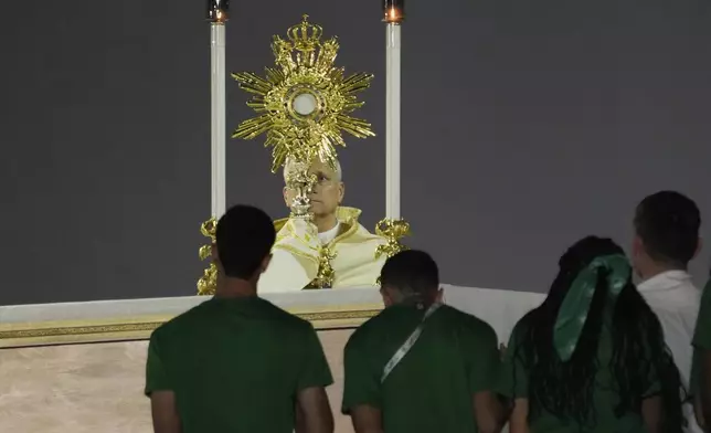 Pope Leo XIV holds prayer vigil with young people participating in the Youths Jubilee at the Tor Vergata field in Rome, Saturday, Aug. 2, 2025. (AP Photo/Gregorio Borgia)