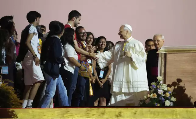 Pope Leo XIV holds prayer vigil with young people participating in the Youths Jubilee at the Tor Vergata field in Rome, Saturday, Aug. 2, 2025. (AP Photo/Gregorio Borgia)