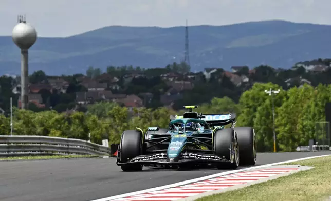 Aston Martin driver Felipe Drugovich of Brazil steers his car during the first free practice at the Hungaroring racetrack in Mogyorod, Hungary, Friday, Aug. 1, 2025, ahead of the Hungarian Formula One Grand Prix. (AP Photo/Denes Erdos)
