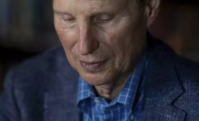 Sen. Ron Wyden, D-Ore., pauses while speaking during an interview with the Associated Press after he held a town hall meeting Friday, July 25, 2025, in Wasco, Ore. (AP Photo/Jenny Kane)
