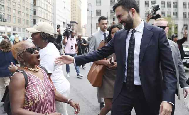 New York City Democratic mayoral candidate Zohran Mamdani arrives for the March on Wall Street, Thursday, Aug. 28, 2025, in New York. (AP Photo/Heather Khalifa)