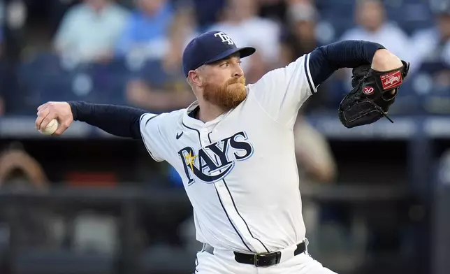 Tampa Bay Rays pitcher Drew Rasmussen delivers to the New York Yankees during the first inning of a baseball game Wednesday, Aug. 20, 2025, in Tampa, Fla. (AP Photo/Chris O'Meara)