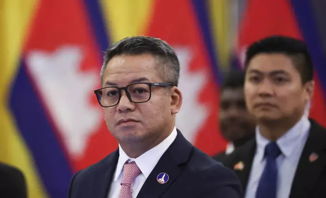 Cambodian Defence Minister General Tea Seiha attends the meeting of the Extraordinary General Border Committee (GBC) to discuss the border dispute between Thailand and Cambodian, in Kuala Lumpur, Malaysia, Thursday, Aug. 7, 2025. (Hasnoor Hussain/Pool Photo via AP)
