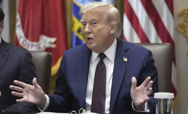 FILE - President Donald Trump speaks during a cabinet meeting, Tuesday, Aug. 26, 2025, at the White House in Washington. (AP Photo/Mark Schiefelbein, File)