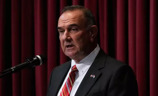 FILE - Missouri Gov. Mike Kehoe delivers the State of the State address, Jan. 28, 2025, in Jefferson City, Mo. (AP Photo/Jeff Roberson, File)