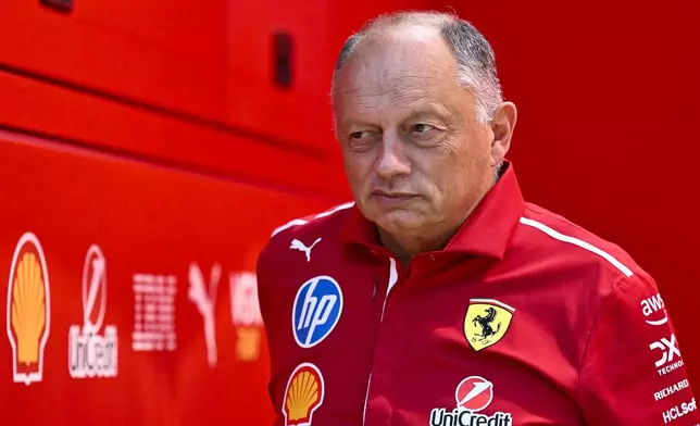 Ferrari team principal Fred Vasseur walks through the paddock at the Hungaroring racetrack, in Mogyoród, Hungary, Thursday, July 31, 2025, ahead of the Hungarian Formula One Grand Prix. (AP Photo/Denes Erdos)