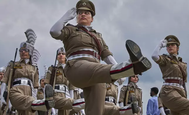 Policewomen march during Independence Day celebrations in Srinagar, Indian-controlled Kashmir, Aug. 15, 2025. (AP Photo/Dar Yasin)