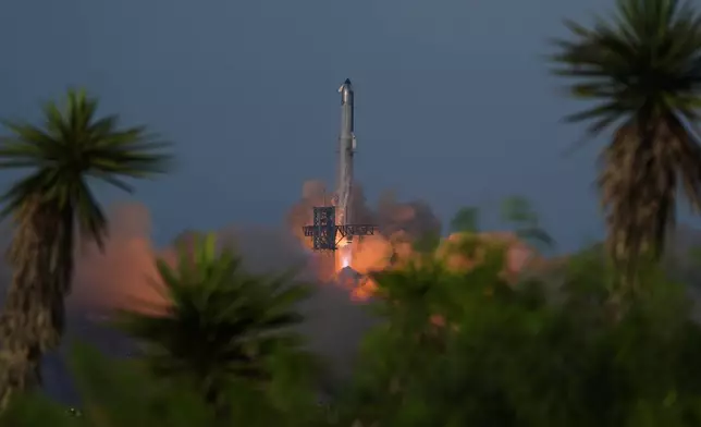 SpaceX's mega rocket Starship makes a test flight from Starbase, Texas, Tuesday, Aug. 26, 2025. (AP Photo/Eric Gay)